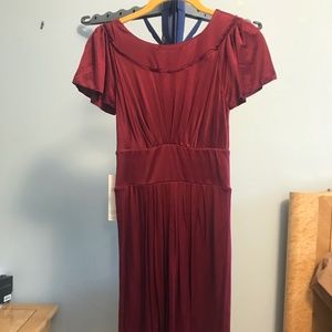 BCBG Cranberry Silk Cap-Sleeved Cocktail Dress